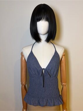Stitch + Feather Blue Smocked Halter Top Size M NWOT